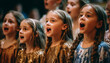 © annebel146 - Group Of School Children Singing In Choir Together or perform a musical. Cute kids singing in a music class or dancing on stage