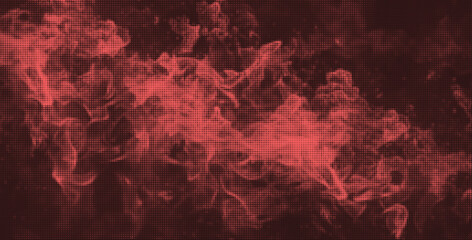Poster - Halftone overlay texture. With an illustration of smoke and fire. Grunge vector background for contemporary designs. Y2k style