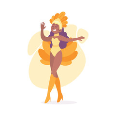 Wall Mural - Woman Character Dressed in Carnival and Party Outfit with Bright Feathers Vector Illustration