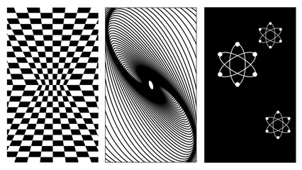 Poster - Set of abstract aesthetic y2k geometric elements and 3D wireframe shapes. Black and white retro line design elements. Vector illustration for social networks or posters. EPS 10