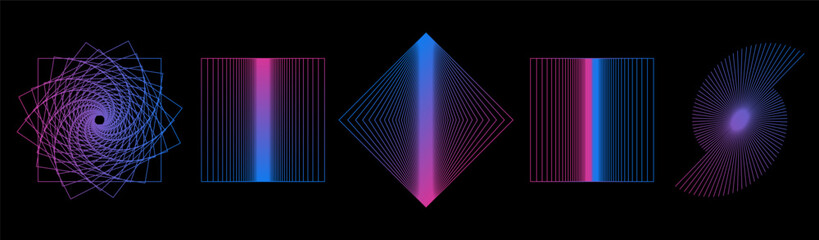 Poster - Set of abstract aesthetic y2k geometric elements and 3D wireframe shapes. Gradient retro line design elements. Vector illustration for social networks or posters. EPS 10