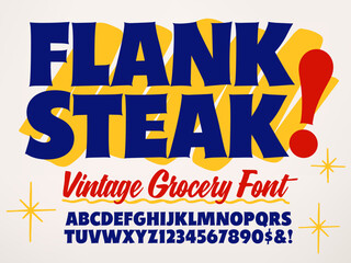 A retro font in the style of vintage hand lettered grocery store signs