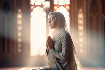 Wall Mural - A portrait of a muslim woman praying