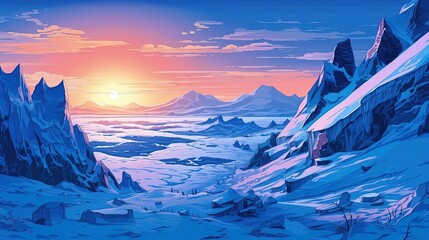 Wall Mural - illustration of snow valley landscape, Generative Ai