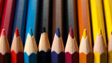 Fototapeta Tęcza - Colored pencils in a row, Created using generative AI tools.