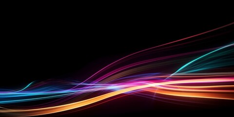 Abstract, colorful stylish light trails with motion effects. Illustration of high-speed light effect on black background.