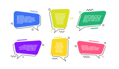 Fototapete - Superset different shape geometric texting boxes with abstract elements. Colorful speech bubble quote box for promotion, sale, advertising or other your designs. Vector illustration
