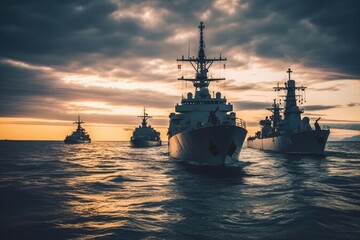 Poster - fleet of ships sailing on a calm sea