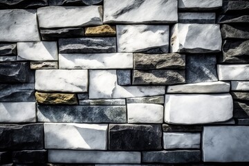 Canvas Print - textured stone wall made of natural rocks in close up view. Generative AI