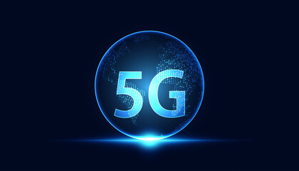 Fototapete - Abstract technology digital futuristic concept world 5g wireless communication technology network connection high speed internet communication on a modern background
