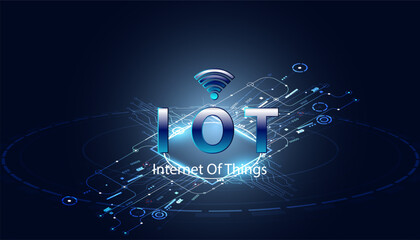 Poster - Abstract technology futuristic concept internet of things digital iot infographic on circuit board on modern blue background modern hi tech