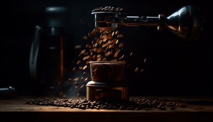 Wall Mural - Rustic coffee workshop: grinding fresh beans for scented caffeine addiction generated by AI