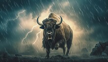 Buffalo In A Storm Lightning