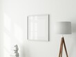 Square Art Frame Mockup with passepartout on white wall with lamp, 3d rendering