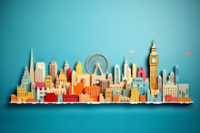 London City Colourful Illustration. Paper Cutout Style. Generative Ai