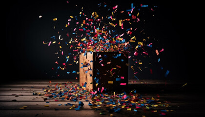 Flying streamers exploding with vibrant colors, a cheerful celebration event generated by AI