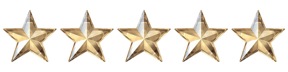 An elegant set of glass golden stars designed for product rating, created using generative AI