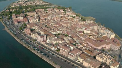 Poster - aerial view of the coastal town of orbetello tuscany