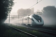 High-speed Train Emerging From Mist. Generative AI