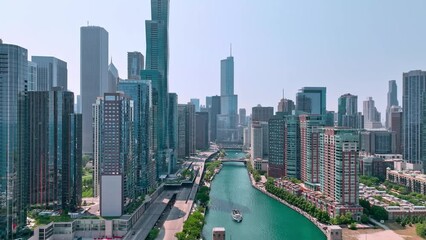 Wall Mural - Chicago River at Downtown from above aerial view over the city - aerial photography by drone