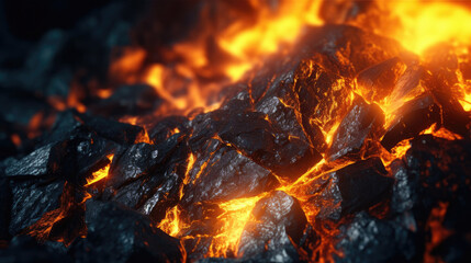 Coal smolders from a burning fire