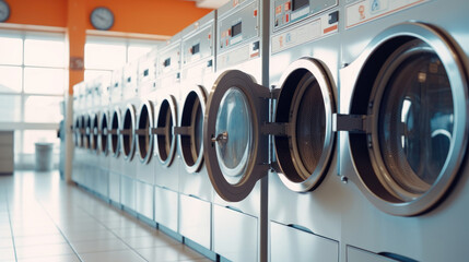 Wall Mural - A row of industrial laundry machines