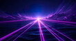 Abstract purple energy lines triangles magical bright glowing futuristic hitech background. Ultraviolet rays. Realistic 3D illustration. Generative AI