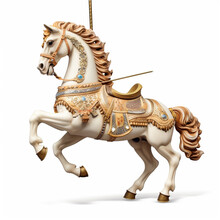 Generative AI Carousel Horse Isolated On A White Background. 3d Rendering.