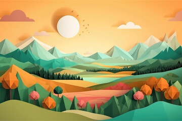 summer landscape, layered paper craft, generative AI