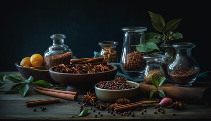 Wall Mural - Spiced chocolate dessert with star anise, clove, and nutmeg generated by AI
