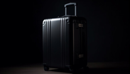 Poster - Wheeled leather suitcase for business travel, on black background generated by AI