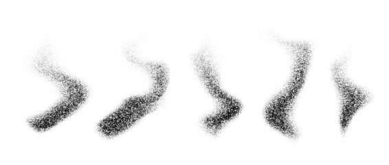 Poster - Textured wavy forms set. Black stipple grain smoke or steam pack. Dotted sand noise fog collection. Smooth gritty gradient waves bundle. Grunge design elements. Vector illustration. 