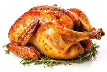 Whole Roasted Chicken On A White Background. Grilled Chicken. Ai Generative.