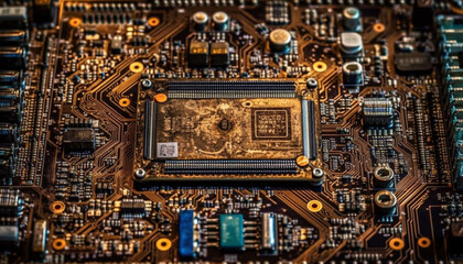 Sticker - Complexity of the electronics industry captured in close up circuit board generated by AI