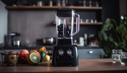 Sticker - Fresh fruit and vegetable smoothie prepared with modern blender appliance generated by AI