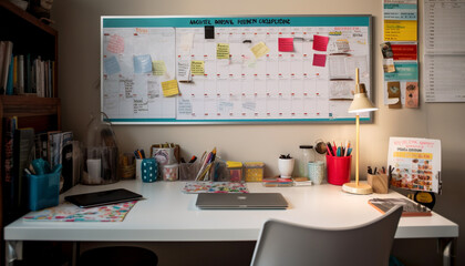 Canvas Print - Modern office design creativity on the desk, technology on display generated by AI