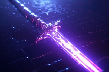 fantasy sword in the dark with neon lights.Generative Ai