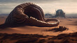 giant worm creature on martian desert surface. Neural network generated in May 2023. Not based on any actual person, scene or pattern.