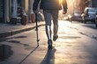 © tong2530 - Close-up of Disabled young man with prosthetic leg walking on street. Generetive Ai
