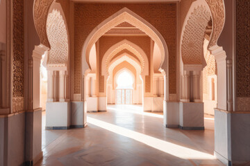 Wall Mural - interior of a beautiful islamic mosque with ornate archway. Generative ai