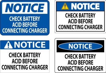 Wall Mural - Notice Sign Check Battery Acid Before Connecting Charger