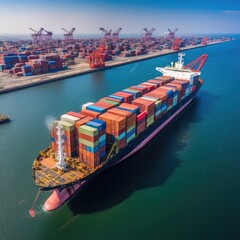 Wall Mural - Aerial top view container cargo ship in import export business commercial trade logistic and transportation of international by container. generative ai