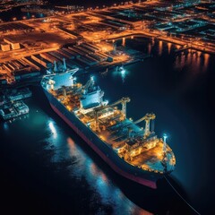 Wall Mural - Aerial view oil and gas tanker cargo ship offshore at the port, Industry refinery fuel chemical  transportation of international by container. generative ai