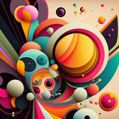 Abstract futuristic contemporary modern cosmic design in cartoon style with spheres, stripes and lines.