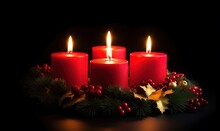 Christmas Candle Image, In The Style Of Dark Magenta And Dark