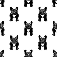 Canvas Print - Seamless pattern with french bulldog breed dog on white background.