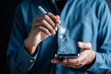 Aufkleber - Digital Guarantee Checkmark, business checking quality assurance QA or QC management, certification Standardization, certification. Compliance to regulations service and standards..