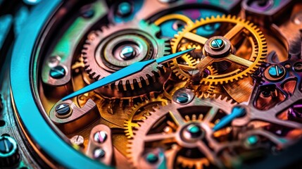 Poster - Mechanical Cogwheels of a Watch, Gears and cogs in watch mechanism.