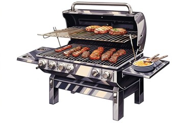 Poster - grill drawing isolated on white background. Generated by AI.