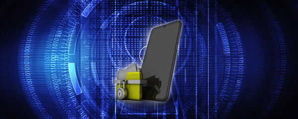 Poster - 3d rendering mobile folder storage protection lock
